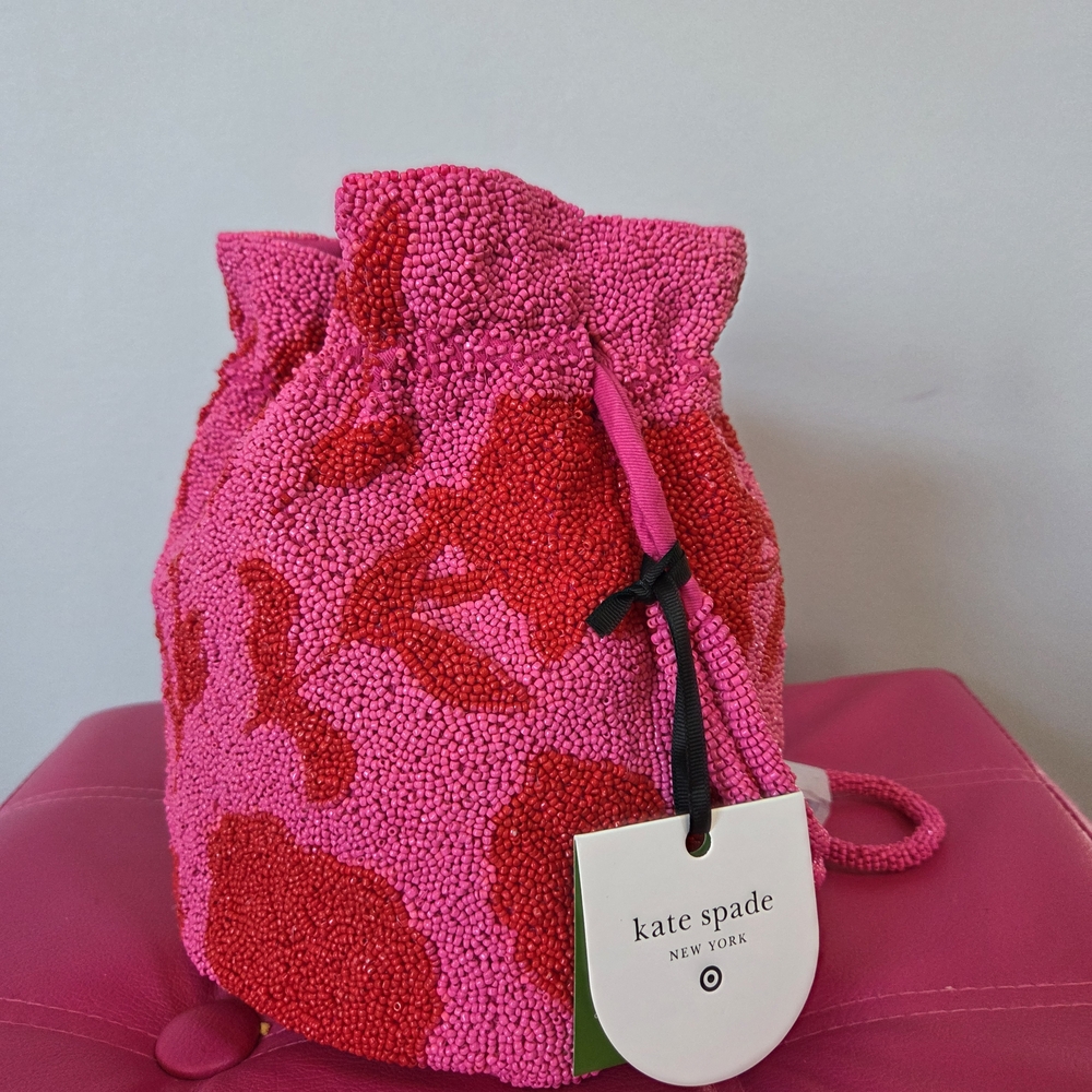 Kate Spade Pink and Red Beaded Bucket Bag
